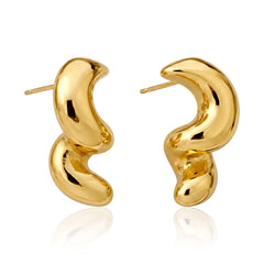 EL ARO Gold Sculptural S-Wave Chunky Hoop Stud Earrings