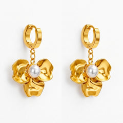 ELARO Flower Drop Earrings with Pearl