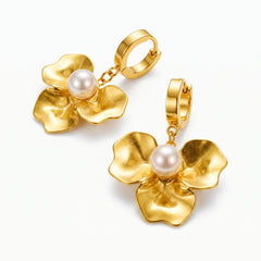 ELARO Flower Drop Earrings with Pearl