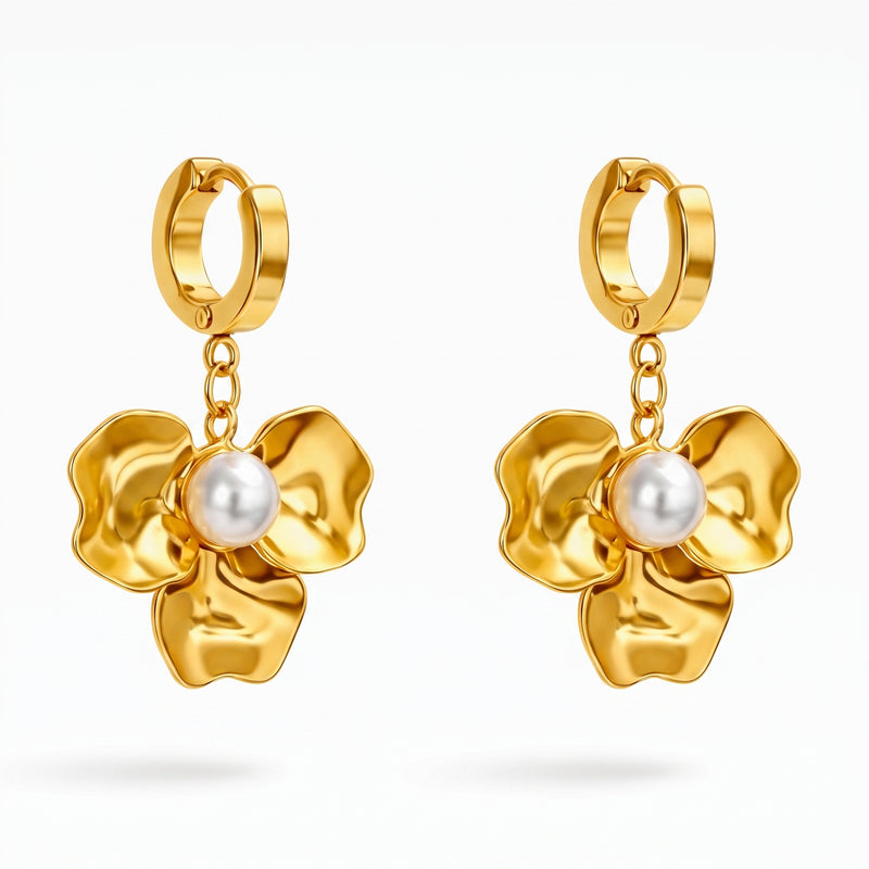 ELARO Flower Drop Earrings with Pearl