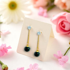 EL ARO Gold & Black Crystal Ball Drop Earrings