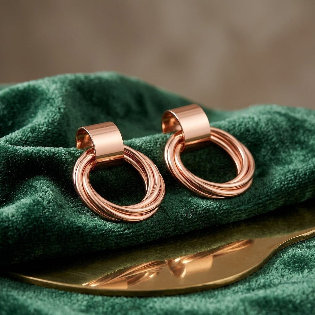 EL ARO Modern Textured Multi-Ring Geometric Drop Stud Earrings for Women