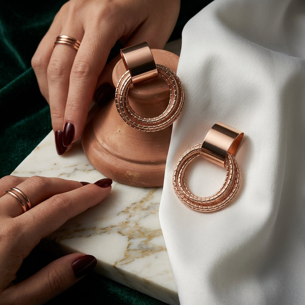 EL ARO Rose Gold Plated Multi-Hoop Dangle Earrings | Minimalist Contemporary Jewelry