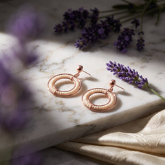 EL ARO Rose Gold Beaded Circle Hoop Drop Earrings