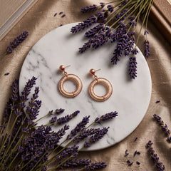 EL ARO Rose Gold Beaded Circle Hoop Drop Earrings