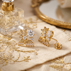 Elaro Aurelia Studs — Gold CZ Floral Cluster Stud Earrings