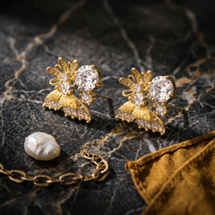 Elaro Aurelia Studs — Gold CZ Floral Cluster Stud Earrings