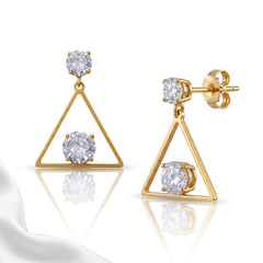 EL ARO Golden Open Diamond Frame Double CZ Solitaire Drop Earrings