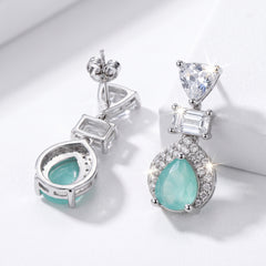 EL ARO Silver Aqua Chalcedony Teardrop Drop Earrings with CZ Trio