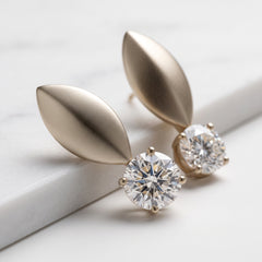 EL ARO Silver Leaf Petal Drop Earrings with CZ Solitaire