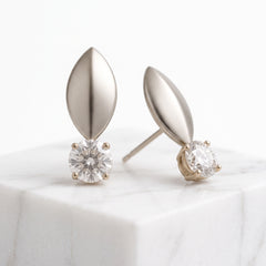 EL ARO Silver Leaf Petal Drop Earrings with CZ Solitaire