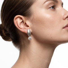 EL ARO Silver Leaf Petal Drop Earrings with CZ Solitaire