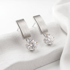 EL ARO Silver Leaf Petal Drop Earrings with CZ Solitaire