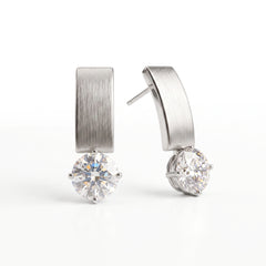 EL ARO Silver Leaf Petal Drop Earrings with CZ Solitaire