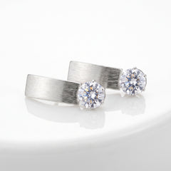 EL ARO Silver Leaf Petal Drop Earrings with CZ Solitaire