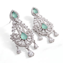 EL ARO Pink Blossom Dangle Earrings — Silver CZ Chandelier Drop