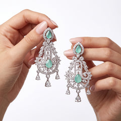 EL ARO Pink Blossom Dangle Earrings — Silver CZ Chandelier Drop