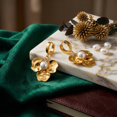 ELARO Flower Drop Earrings with Pearl