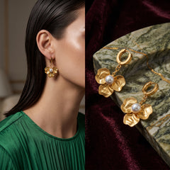 ELARO Flower Drop Earrings with Pearl