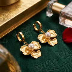 ELARO Flower Drop Earrings with Pearl