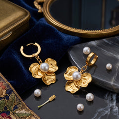ELARO Flower Drop Earrings with Pearl
