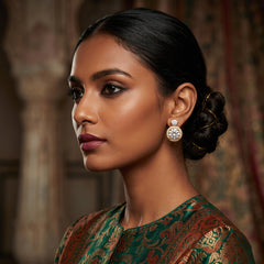 Elaro Luxury Pearl & CZ Halo Drop Earrings — Gold Bridal Collection