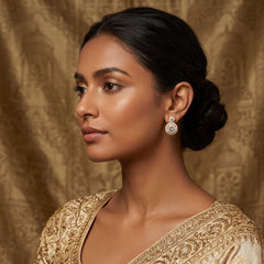Elaro Luxury Pearl & CZ Halo Drop Earrings — Gold Bridal Collection