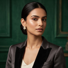 Elaro Luxury Pearl & CZ Halo Drop Earrings — Gold Bridal Collection