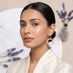 EL ARO Rose Gold Beaded Circle Hoop Drop Earrings
