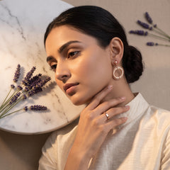 EL ARO Rose Gold Beaded Circle Hoop Drop Earrings