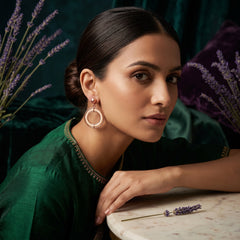EL ARO Rose Gold Beaded Circle Hoop Drop Earrings