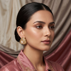 EL ARO Gold Kundan Triangular Floral Stud Earrings with Mirror Stones