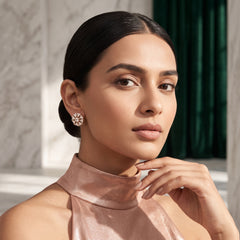 EL ARO Rose Gold Hexagon CZ Stud Earrings