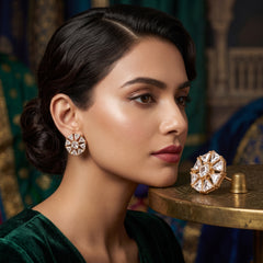 EL ARO Rose Gold Hexagon CZ Stud Earrings