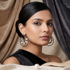EL ARO Double Hoop Gunmetal Earrings with Pearl & Hematite Beads