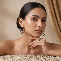 EL ARO Double Hoop Gunmetal Earrings with Pearl & Hematite Beads