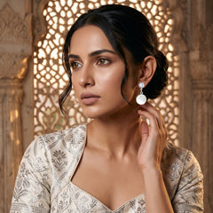 EL ARO Silver CZ Solitaire & Mother-of-Pearl Round Drop Earrings