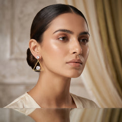 EL ARO Golden Open Diamond Frame Double CZ Solitaire Drop Earrings