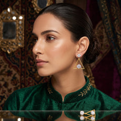 EL ARO Golden Open Diamond Frame Double CZ Solitaire Drop Earrings