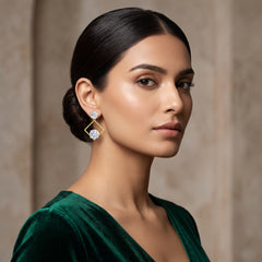 EL ARO Golden Open Diamond Frame Double CZ Solitaire Drop Earrings