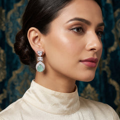 EL ARO Silver Aqua Chalcedony Teardrop Drop Earrings with CZ Trio