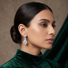 EL ARO Silver Aqua Chalcedony Teardrop Drop Earrings with CZ Trio