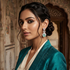 EL ARO Silver Aqua Chalcedony Teardrop Drop Earrings with CZ Trio