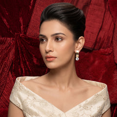 EL ARO Silver Leaf Petal Drop Earrings with CZ Solitaire