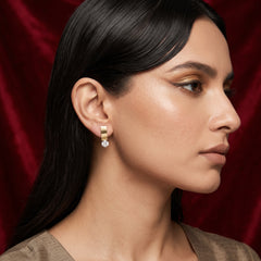 EL ARO Silver Leaf Petal Drop Earrings with CZ Solitaire