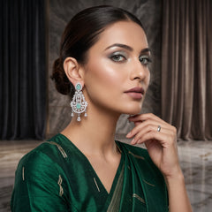 EL ARO Pink Blossom Dangle Earrings — Silver CZ Chandelier Drop