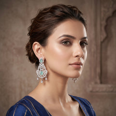 EL ARO Pink Blossom Dangle Earrings — Silver CZ Chandelier Drop