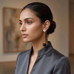 EL ARO Gold & Black Crystal Ball Drop Earrings