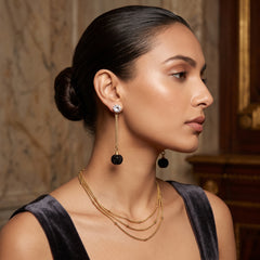EL ARO Gold & Black Crystal Ball Drop Earrings
