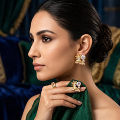Elaro Aurelia Studs — Gold CZ Floral Cluster Stud Earrings